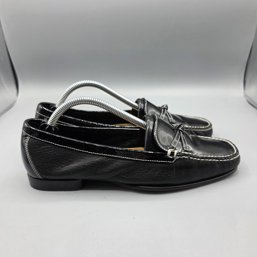 Cole Haan Loafers Womens 6.5 B Black Leather Bow Square Toe Slip On Flats - Picture 5 of 13